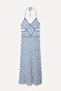 Women's Blue Floral Patterned Sleeveless Long Dress