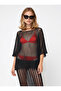 Women's Black Metallic Textured Openwork Knitwear Blouse Blz-19003394 - 2