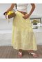 Women's Yellow Elastic Waist Scallop Maxi Skirt Nj134 - 3