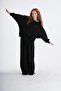 Girl's Hooded Oversize Set - Wide-Legged Set with Waist and Collar Pattern Detail - 4