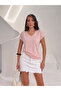Women's Dusty Rose V-Neck Flowy Basic T-Shirt Nj142 - 2
