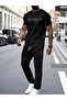Men's Cotton Los Angeles Letter Printed Crew Neck T-Shirt Jogger Sweatpants Set - 3