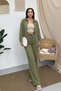 Women's Top and Bottom Set Summer Pocket Detailed Lace-Up Loose Pants Shirt Two-Piece Set