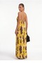 Women's Yellow Brown Patterned Satin Stylish Summer Dress - 8