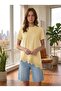 Women's Butter Yellow Lace Detailed Crew Neck Cotton Long Asymmetrical Cut Basic Thsirt
