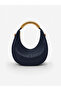 Women's Zippered Long Strap Navy Blue Shoulder and Shoulder Bag with Handle Detail