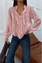 Women's White Ruffled Flounce Linen Look Shirt Balloon Sleeve Romantic Blouse - 3