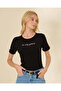 Women Black Placement Print T Shirt
