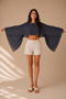 Linen Blend Bat Sleeve Cape Blouse - 2