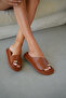 Lorena Gold Accessory Detailed Cross Band Cut Women's Slippers - Taba - 3