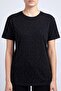 Women's Black Crew Neck Stoned Combed Cotton T-Shirt