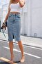 Women's High Waist Front Slit Short Denim Skirt - 2