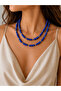 Blue Crystal Stone Double Row Necklace