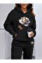 Women's Rose Rose Printed Oversize Hooded Tracksuit Set Loose Fit