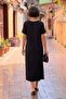 Black Short Sleeve Cotton Combed Dress - 3