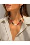 Women's Navy Blue Red White Beaded Necklace with Gold Detail Colorful Combination Necklace - 4