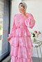 Premium Design Layered Guipure Imported Tulle Dress – Pink - 7