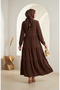 Aerobin Fabric Buttoned Layered Hijab Dress 4124-02 Brown - 5