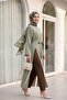Hakim Collar Deep Slit Belted Long Modal Tunic - Green - 3