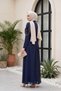 Alerli Janjan Chiffon Detailed Satin Evening Dress with Stones on the Shoulders - Dark Blue - 4