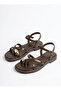 Brown Flip-Flop Thermo Non-Slip Sole Gold Stone Detailed Ankle Support Women's Sandals - 6