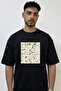 Daisy Pattern Design Printed Oversize Black T-Shirt