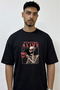 Skeleton Coffee Design Printed Oversize Black T-Shirt