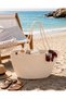 Women's Large Size Handmade Straw-Looking Knitted Beach Bag – 57X30 cm Large Volume Summer Bag with Shoulder Strap and Scarf Detail - 4