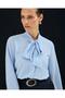 Tie Collar Plain Shirt - Blue - 2