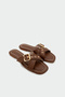 Miles Buckle Detailed Women's Tan Flat Slippers - 2