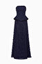 Women's Navy Blue Strapless Neckline Sequined Long Evening Dress - 7