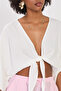 Women's front tie crop blouse - ecru - 3