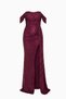 Women's Burgundy Boat Neck Tailed Long Promise Engagement Graduation Evening Dress - 7