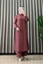 Feri̇ha Takim Ayrobin Fabric Women's Dusty Rose Color Openable Long Tunic with Hidden Buttons and Beaded Sleeves, Hijab Suit
