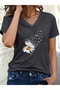 Women's Mix Printed V-Neck Sleeved Regular Fit Comfortable T-Shirt - 2