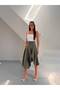 Premium Bondit Fabric Belt Detailed Asymmetrical Cut Midi Skirt