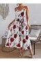 Women's Rope Strap V-Neck Long Patterned Single Jersey Dress with Belt at the Waist - 2