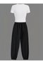 Women's Angel Printed Baby Tee Combed Cotton Crop Top and Sweatpants - Two-Piece Tracksuit Set - 2