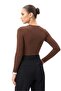 Women's long sleeve snap bottom body blouse brown - 3