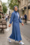 Women's Zippered Strawberry Fabric Blue Jacket Skirt Double Set - 4
