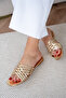 Sley Knitted Detailed Women's Gold Flat Slippers - 2