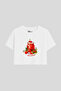Women's White Oversize Semi Crop Printed T-Shirt - Sweet Dreams Strawberry Jam Patterned Cotton Unisex Plus Size Basic T-Shirt - 2