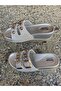 Grey Outer Material, Shiny Leather, Buckle Children's Slippers - 3