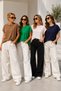 Women's 4-Pack Brown-Powder-Green-Navy Blue Cotton Double Sleeve Detailed Comfortable Fit T-Shirt - 5