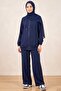 Women's Navy Blue Zippered and Hooded Comfortable Daily Cupra Set - 3
