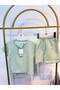 Girl's and Boy's Green Muslin Shorts Set - 3