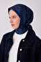 Twill Silk Patterned Scarf 4325D Geometric Pattern 52-Indigo