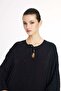 Black Long Pareo with Floral Pattern and Lace Detail on the Collar 1009 - 7