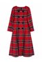 Girls' Striped Red Plaid Patterned Velvet Buttoned Long Sleeve Below Knee Dress - 6