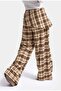 Women's Coffee Plaid W6-16 Palazzo Fit Skirt Detailed Design Trousers - 5